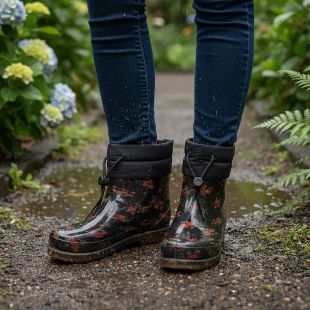 Belle Pluie - Kadın Konçlu Yağmur Çizmesi - KIRMIZI - 40