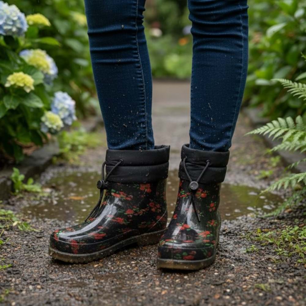 Belle Pluie - Kadın Konçlu Yağmur Çizmesi - KIRMIZI - 40