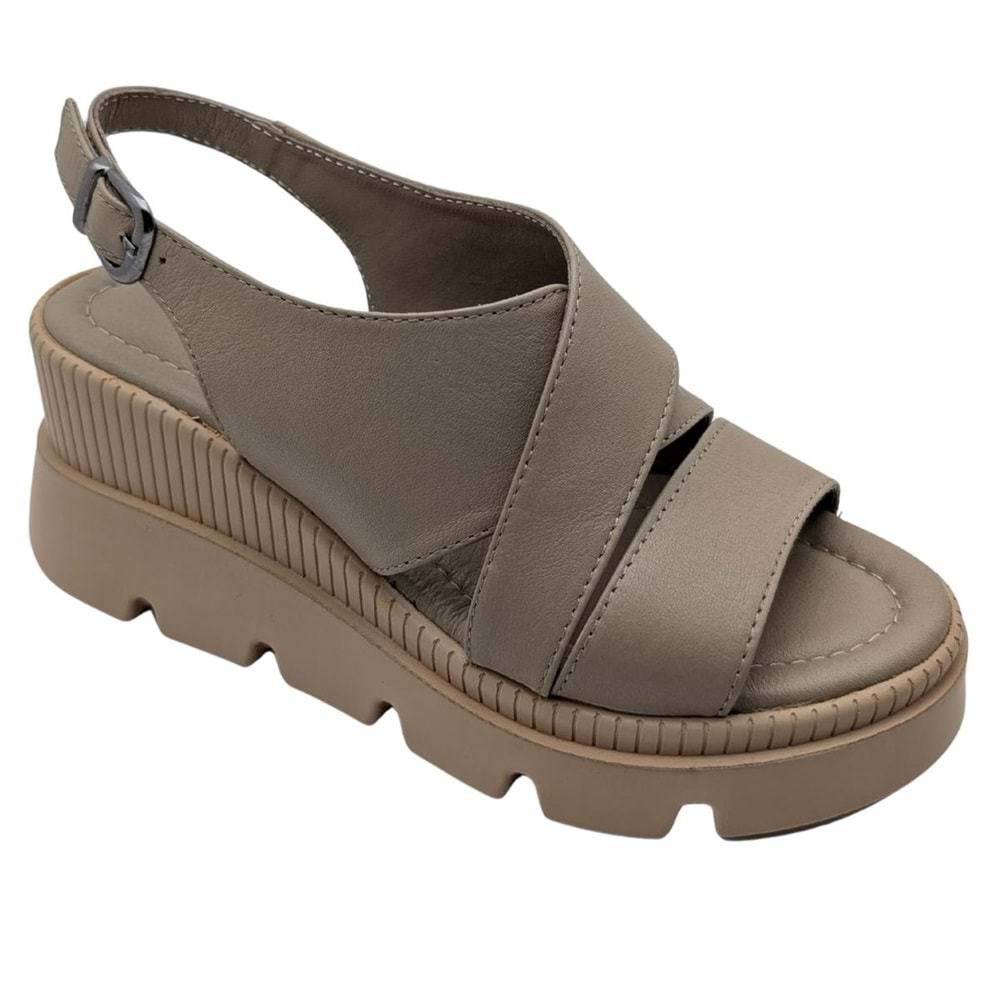 Leggero - Kadın Dolgu Topuklu Sandalet - VİZON - 40