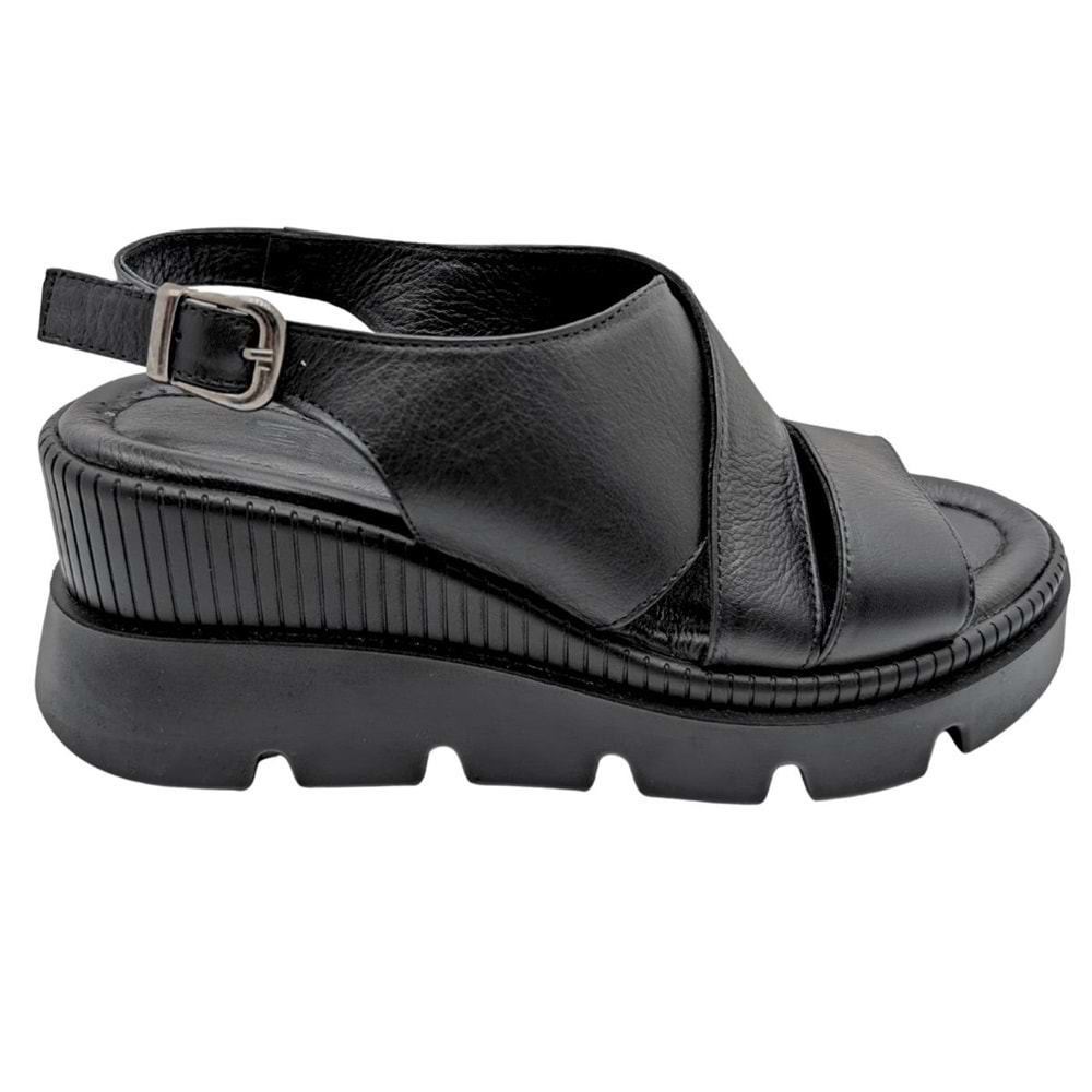 Leggero - Kadın Dolgu Topuklu Sandalet - SİYAH - 40