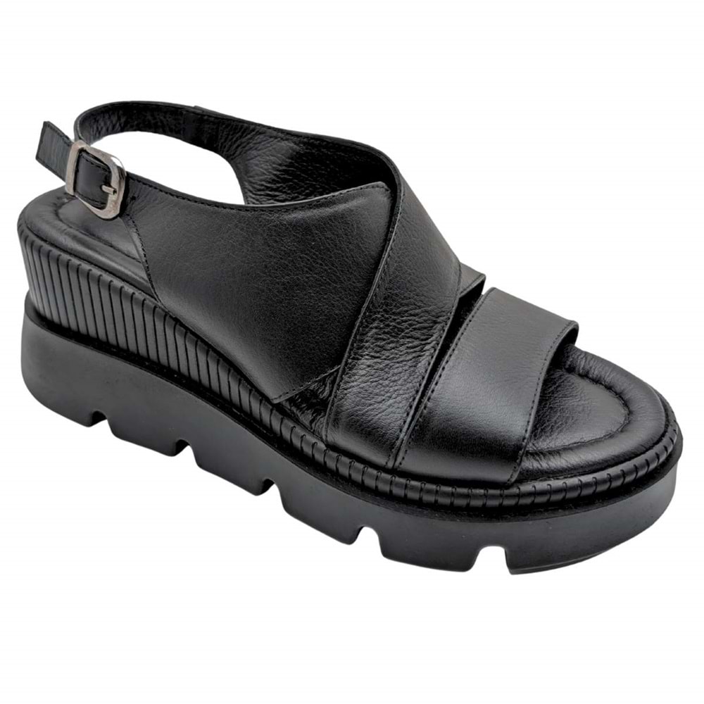 Leggero - Kadın Dolgu Topuklu Sandalet - SİYAH - 40