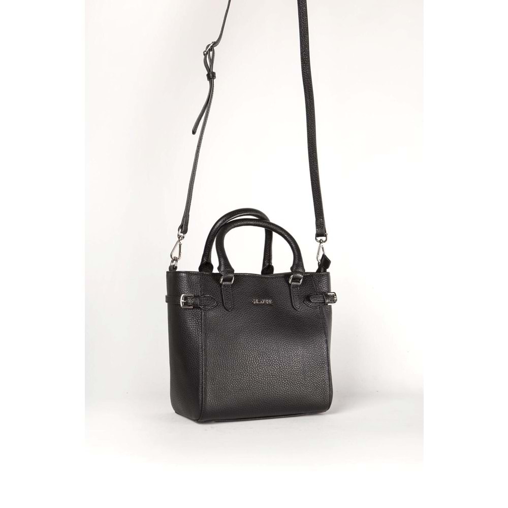 GRANDE - 9001 | Hakiki Deri Kadın El ve Omuz Çantası - SİYAH - STANDART