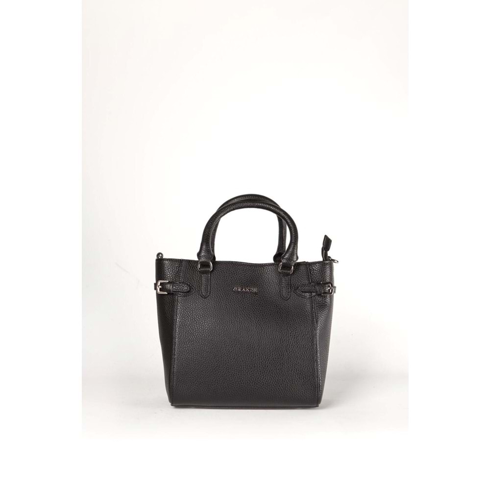 GRANDE - 9001 | Hakiki Deri Kadın El ve Omuz Çantası - SİYAH - STANDART