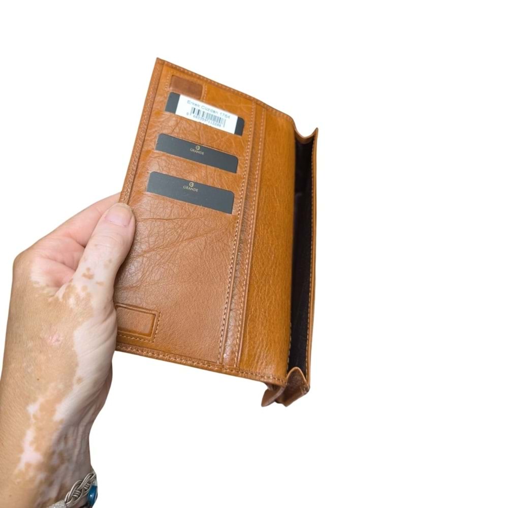 Grande - 1764 | Hakiki Deri Unisex Telefon Hazneli Cüzdan - TABA - STANDART