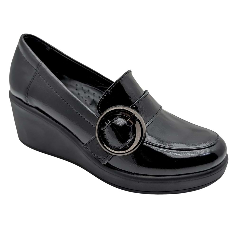Qymara | Hakiki Deri Dolgu Topuklu Loafer - ÇİĞDEM KUNDURA - Qymara - SİYAH-RUGAN - 40