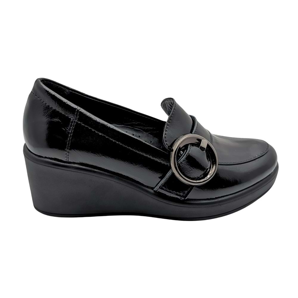 Qymara | Hakiki Deri Dolgu Topuklu Loafer - ÇİĞDEM KUNDURA - Qymara - SİYAH-RUGAN - 40
