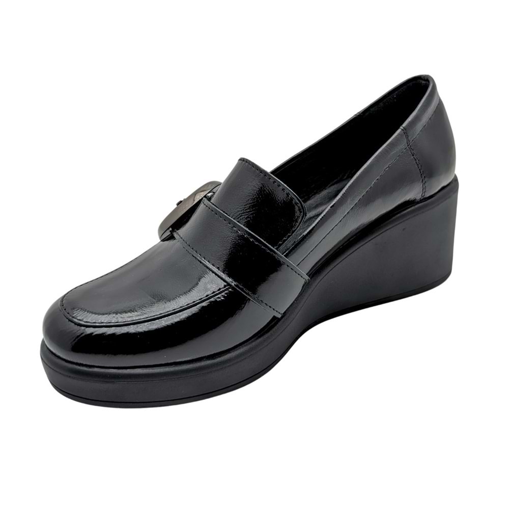 Qymara | Hakiki Deri Dolgu Topuklu Loafer - ÇİĞDEM KUNDURA - Qymara - SİYAH-RUGAN - 40
