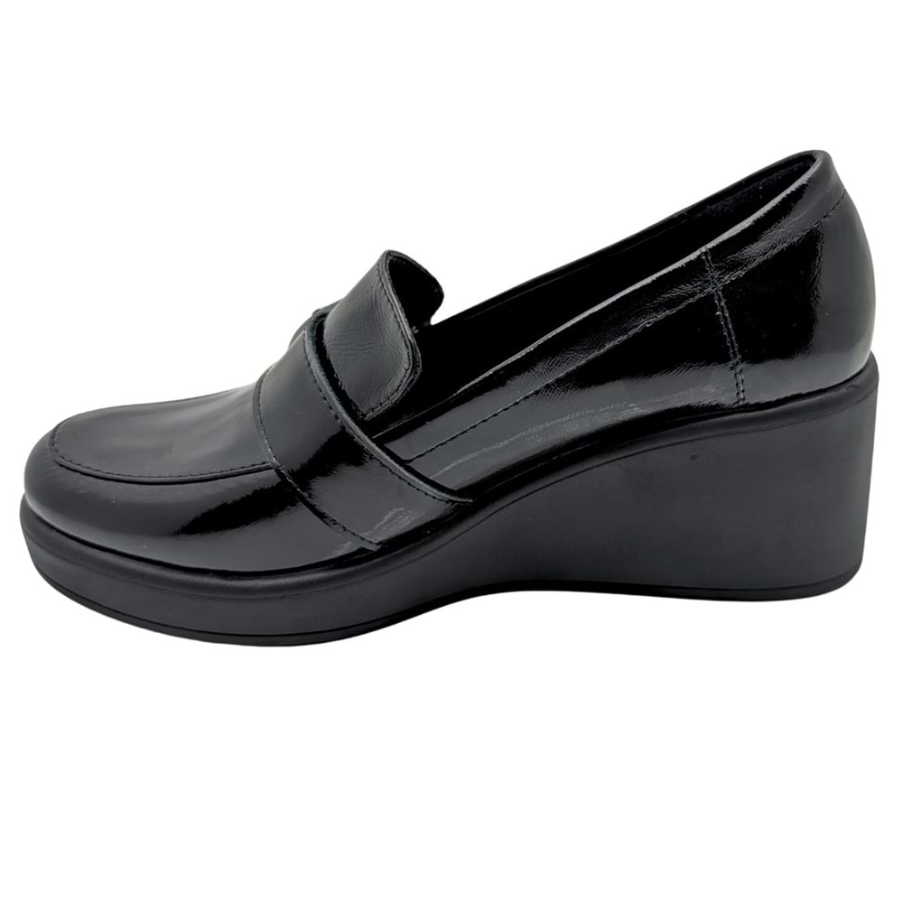 Qymara | Hakiki Deri Dolgu Topuklu Loafer - ÇİĞDEM KUNDURA - Qymara - SİYAH-RUGAN - 40