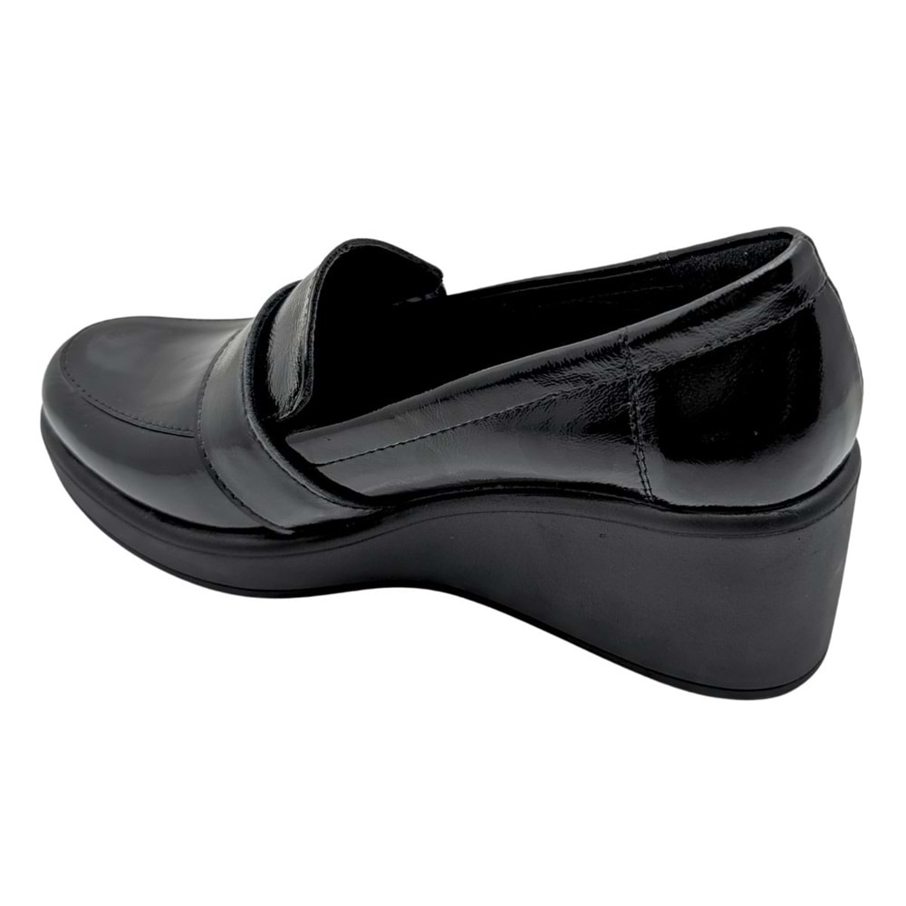 Qymara | Hakiki Deri Dolgu Topuklu Loafer - ÇİĞDEM KUNDURA - Qymara - SİYAH-RUGAN - 40