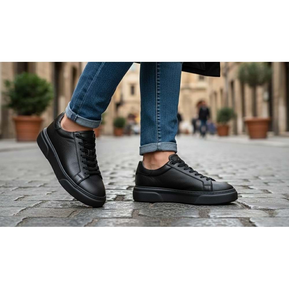 Kaelith | Erkek Hakiki Deri Casual Ayakkabı - ÇİĞDEM KUNDURA - Kaelith - SİYAH - 40
