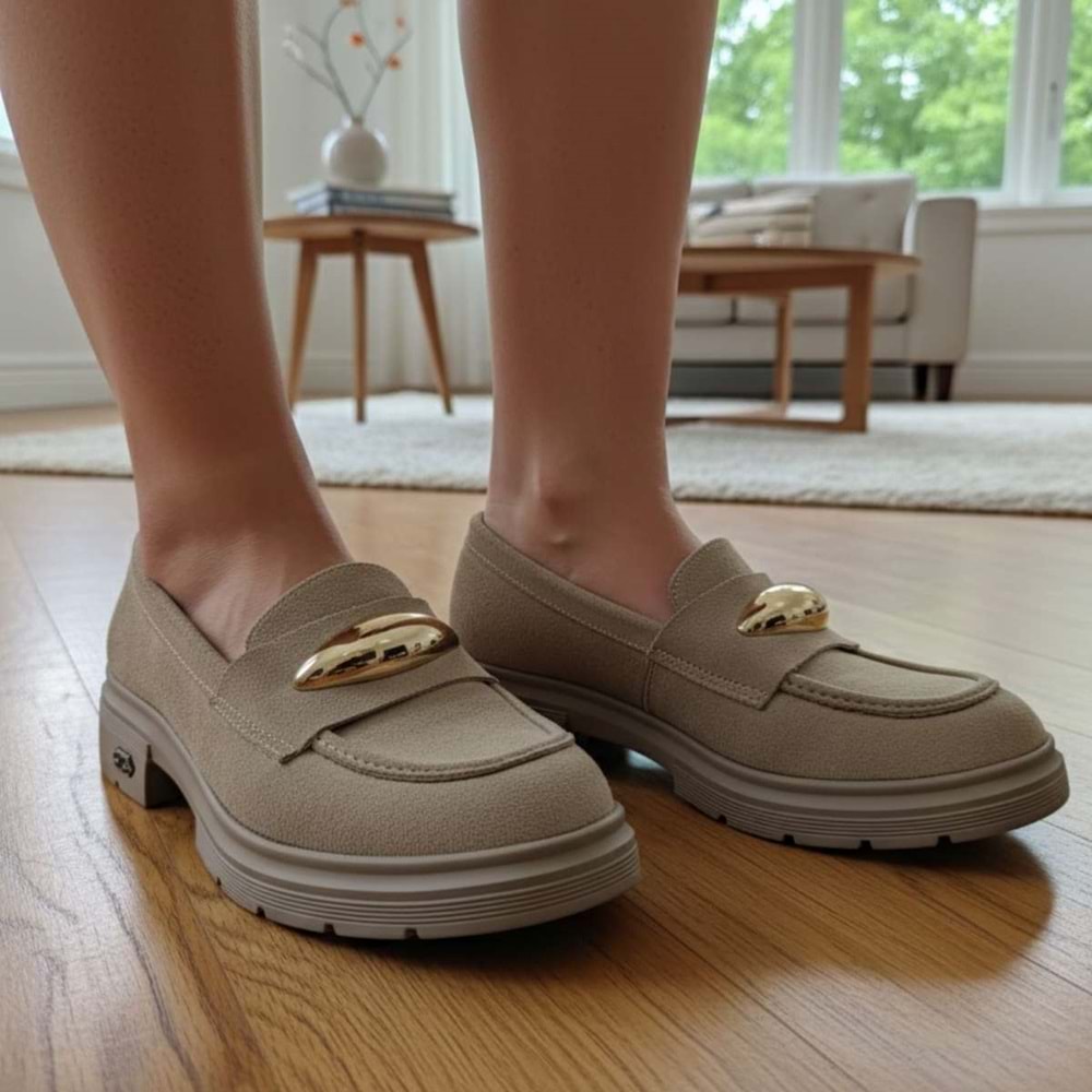 Seraphiel | Kadın Hakiki Deri Topuklu Loafer - ÇİĞDEM KUNDURA - Seraphiel - BEJ - 40