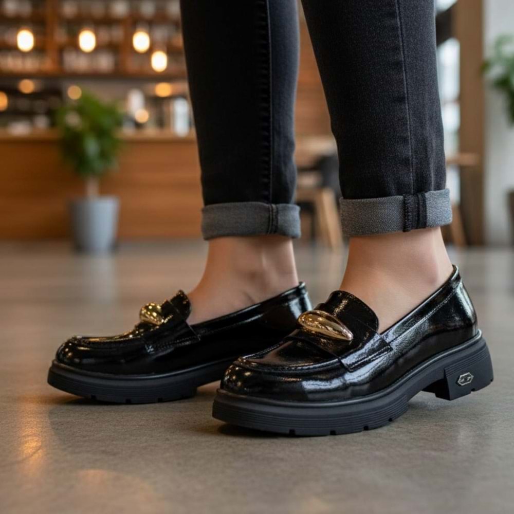Seraphiel | Kadın Hakiki Deri Topuklu Loafer - ÇİĞDEM KUNDURA - Seraphiel - SİYAH-RUGAN - 40
