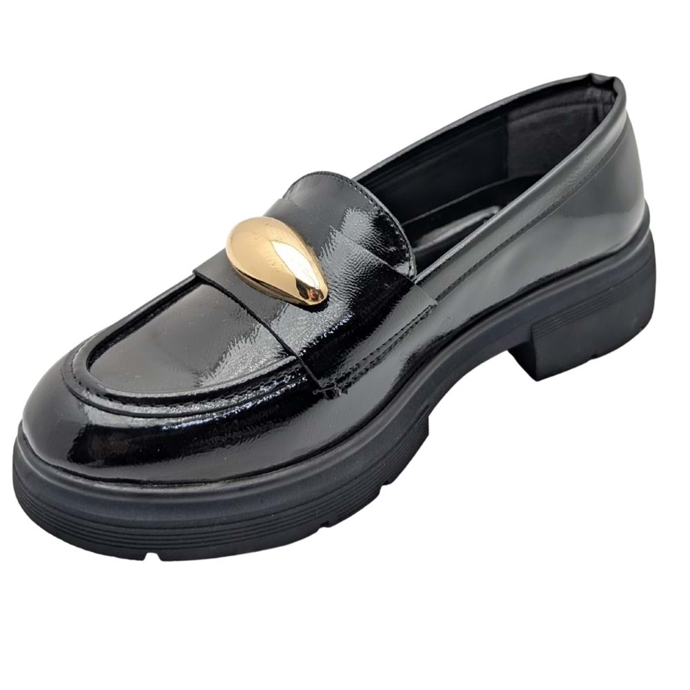 Seraphiel | Kadın Hakiki Deri Topuklu Loafer - ÇİĞDEM KUNDURA - Seraphiel - SİYAH-RUGAN - 40