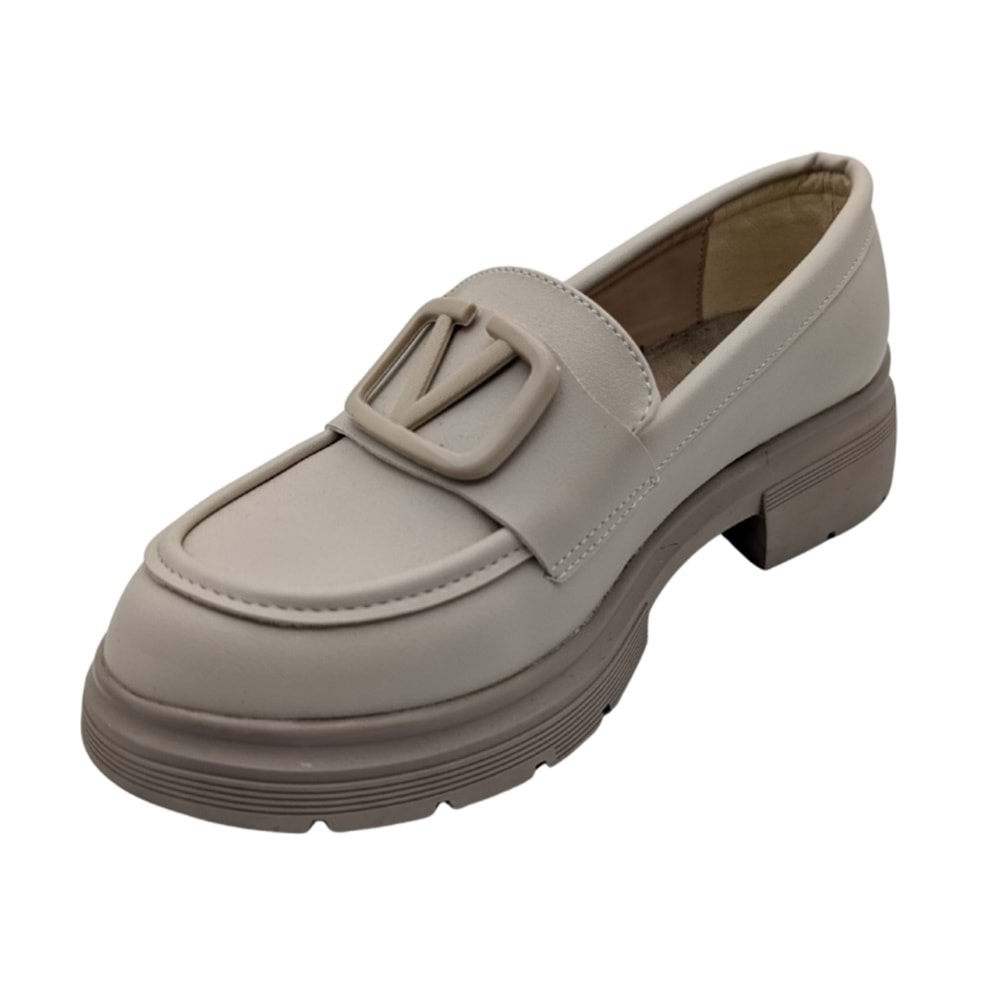 Kvorn | Kadın Topuklu Loafer Ayakkabı - BEJ - 40