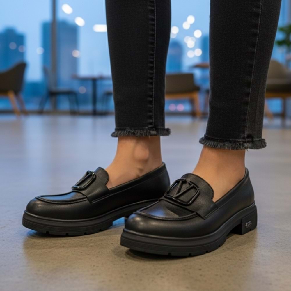 Kvorn | Kadın Topuklu Loafer Ayakkabı - SİYAH - 40