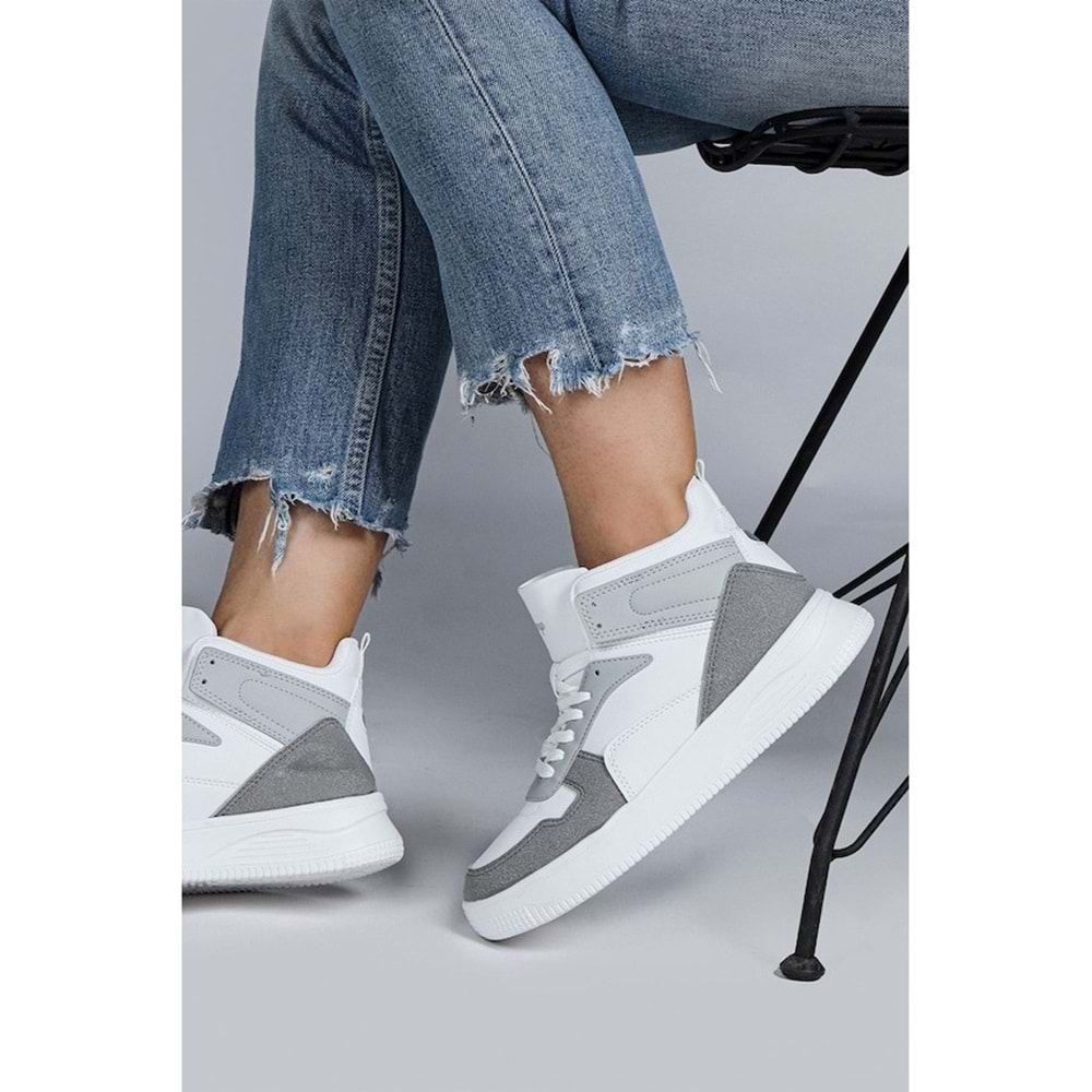 Jump - 29100 | Kadın High-Top Sneaker - BEYAZ-GRİ - 40