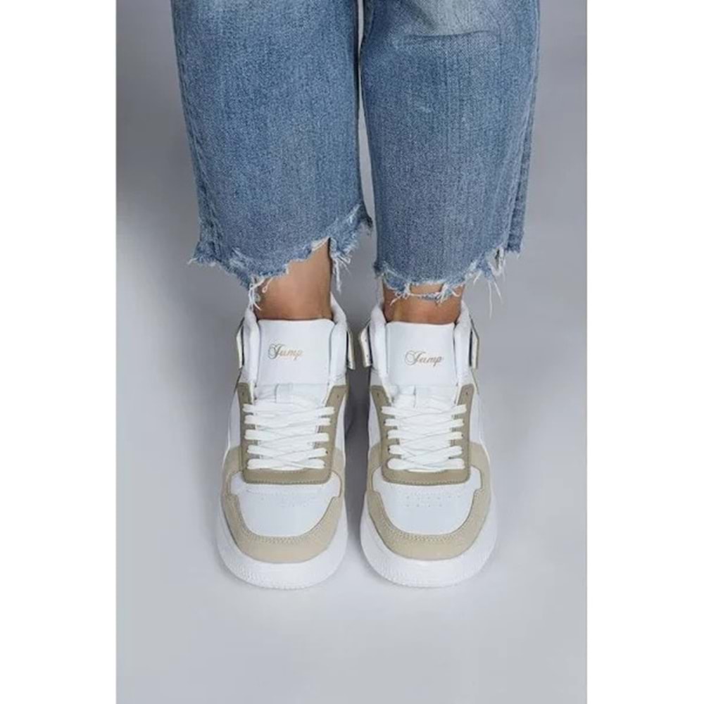 Jump - 29100 | Kadın High-Top Sneaker - BEYAZ-VİZON - 40