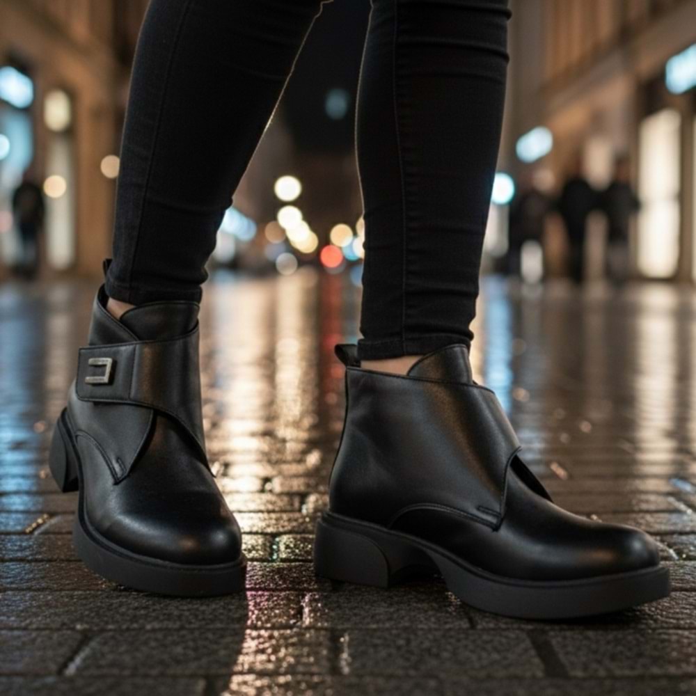 Arya - 815 | Hakiki Deri Ortopedik Cırtcırtlı Bot - SİYAH - 40