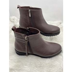 BURÇ GERÇEK DERİ ACI KAHVE ÇİFT FERMUARLI PÜSKÜL DETAYLI BİLEK BOY BOT (B1B) - ACI KAHVE - 37 - ST00943-ACI KAHVE-37