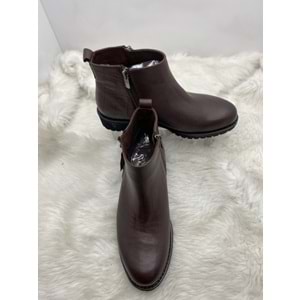 BURÇ GERÇEK DERİ ACI KAHVE ÇİFT FERMUARLI PÜSKÜL DETAYLI BİLEK BOY BOT (B1B) - ACI KAHVE - 37 - ST00943-ACI KAHVE-37