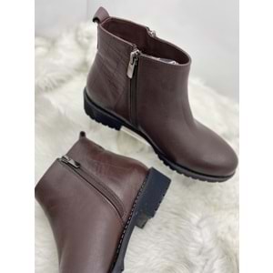 BURÇ GERÇEK DERİ ACI KAHVE ÇİFT FERMUARLI PÜSKÜL DETAYLI BİLEK BOY BOT (B1B) - ACI KAHVE - 37 - ST00943-ACI KAHVE-37