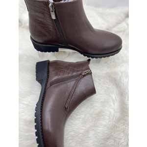 BURÇ GERÇEK DERİ ACI KAHVE ÇİFT FERMUARLI PÜSKÜL DETAYLI BİLEK BOY BOT (B1B) - ACI KAHVE - 37 - ST00943-ACI KAHVE-37