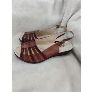 ÇİĞDEM DERİ ÖNÜ KAFESLİ ANNE DOLGU TOPUK SANDALET - TABA - 38