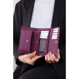 GRANDE - 2639 - GERÇEK DERİ KADIN CÜZDANI - MÜRDÜM - STANDART - ST02781-14173