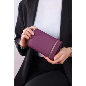 GRANDE - 2639 - GERÇEK DERİ KADIN CÜZDANI - MÜRDÜM - STANDART - ST02781-14173