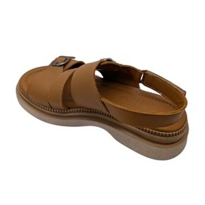 Bellune | Kadın Hakiki Deri Cırt Cırtlı Sandalet - TABA - 36