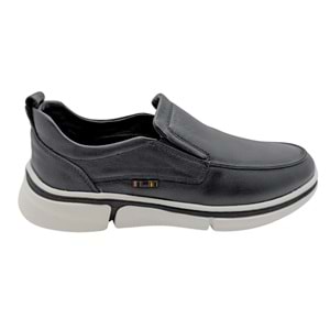 Voyager - M022 | Erkek Hakiki Deri Lastik Bağcıklı Casual Ayakkabı - SİYAH - 40