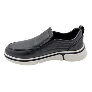 Voyager - M022 | Erkek Hakiki Deri Lastik Bağcıklı Casual Ayakkabı - SİYAH - 40