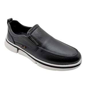 Voyager - M022 | Erkek Hakiki Deri Lastik Bağcıklı Casual Ayakkabı - SİYAH - 40