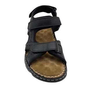 Sayar - 051 | Erkek Hakiki Deri Ortopedik Sandalet - SİYAH - 40