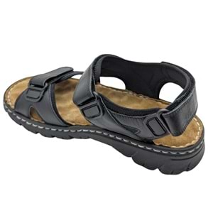 Sayar - 051 | Erkek Hakiki Deri Ortopedik Sandalet - SİYAH - 40
