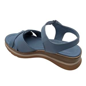 Joliessa - Kadın Hakiki Deri Cırtcırtlı Sandalet - MAVİ - 38