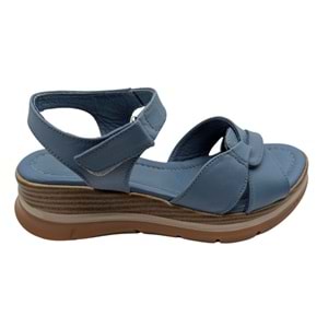 Joliessa - Kadın Hakiki Deri Cırtcırtlı Sandalet - MAVİ - 40