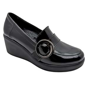 Qymara | Hakiki Deri Dolgu Topuklu Loafer - ÇİĞDEM KUNDURA - Qymara - SİYAH-RUGAN - 40