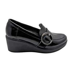 Qymara | Hakiki Deri Dolgu Topuklu Loafer - ÇİĞDEM KUNDURA - Qymara - SİYAH-RUGAN - 40