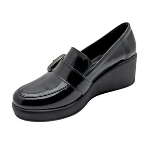 Qymara | Hakiki Deri Dolgu Topuklu Loafer - ÇİĞDEM KUNDURA - Qymara - SİYAH-RUGAN - 40