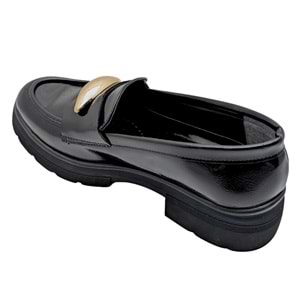 Seraphiel | Kadın Hakiki Deri Topuklu Loafer - ÇİĞDEM KUNDURA - Seraphiel - SİYAH-RUGAN - 40