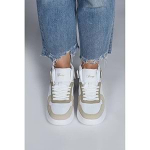Jump - 29100 | Kadın High-Top Sneaker - BEYAZ-VİZON - 40