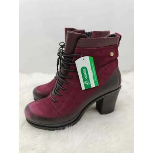 VENÜS GERÇEK CRAYZ DERİ BORDO KADIN BOT - BORDO - 39 - ST01358-BORDO-39