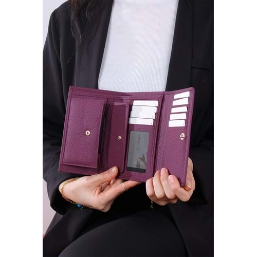 GRANDE - 2639 - GERÇEK DERİ KADIN CÜZDANI - MÜRDÜM - STANDART - ST02781-14173