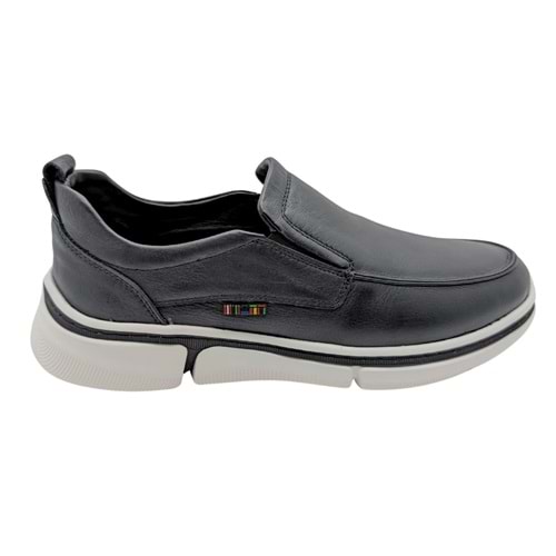 Voyager - M022 | Erkek Hakiki Deri Lastik Bağcıklı Casual Ayakkabı - SİYAH - 40