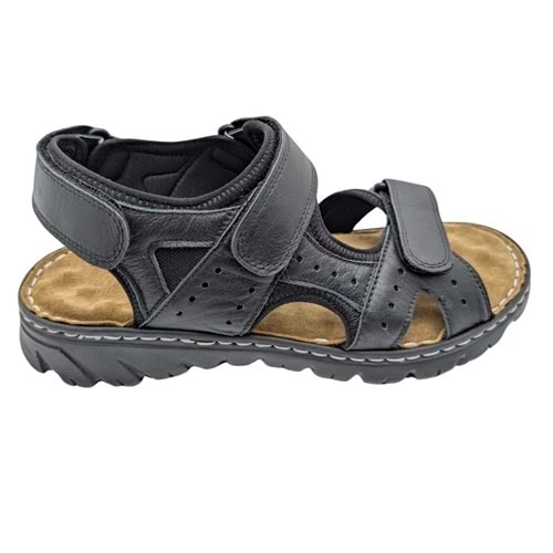 Sayar - 051 | Erkek Hakiki Deri Ortopedik Sandalet - SİYAH - 40
