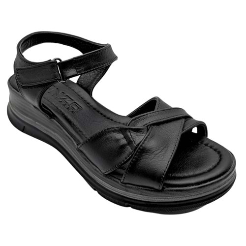 Joliessa - Kadın Hakiki Deri Cırtcırtlı Sandalet - SİYAH - 40
