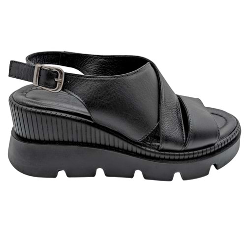 Leggero - Kadın Dolgu Topuklu Sandalet - SİYAH - 40