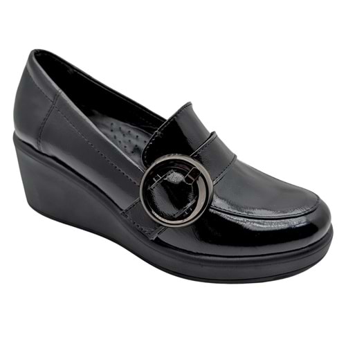 Qymara | Hakiki Deri Dolgu Topuklu Loafer - ÇİĞDEM KUNDURA - Qymara - SİYAH-RUGAN - 40
