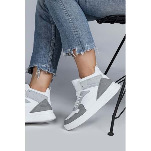 Jump - 29100 | Kadın High-Top Sneaker - BEYAZ-GRİ - 40